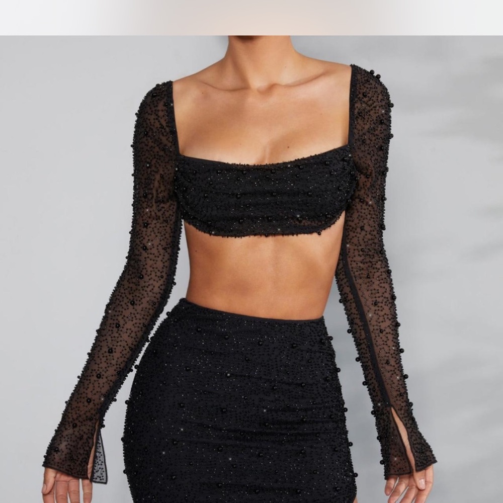 Oh Polly Atelier Collection Black Pearl Embellished Top